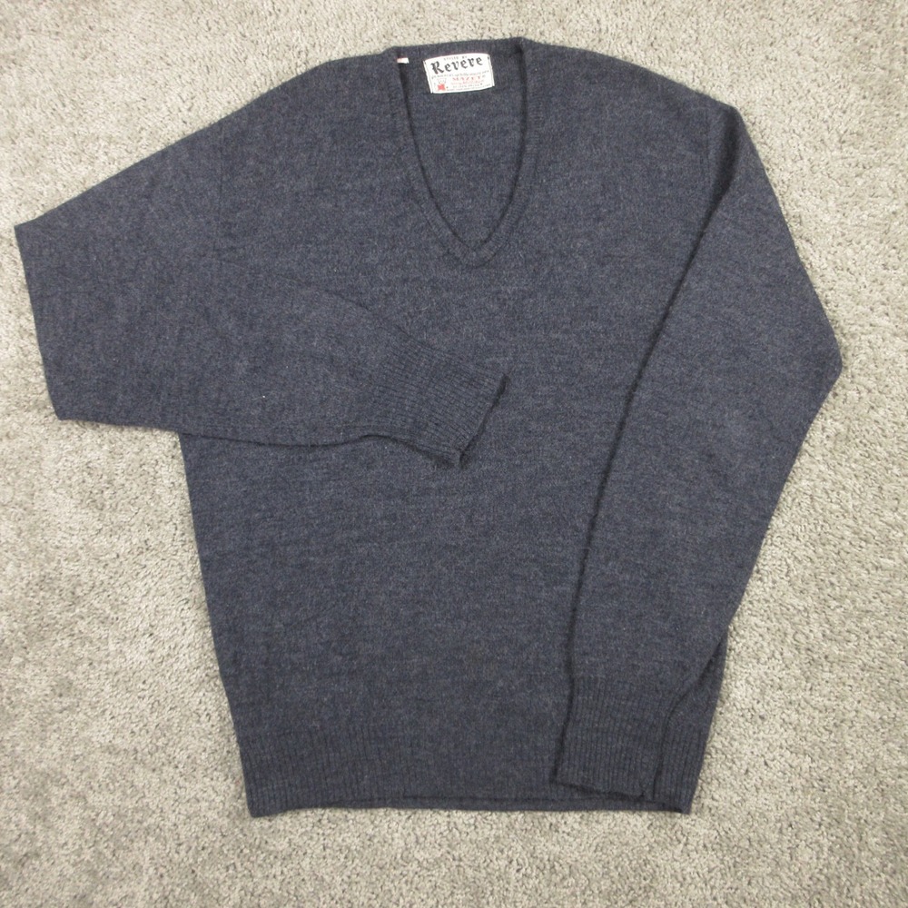 Vintage Orlon Sweater Mens M Gray Revere Mazet Yarn Milliken Knit V-Neck 60s